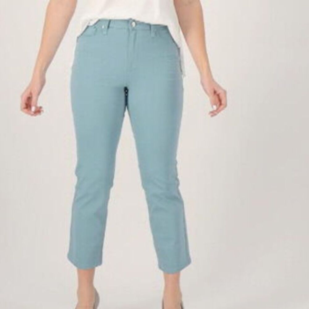 Laurie Felt Dusty Blue Wave Denim 5-Pocket Crop Straight Jeans 14 Petite